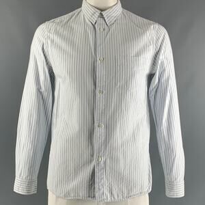 A.P.C. Size XL White Light Blue Stripe Cotton Button Down Long Sleeve Shirt